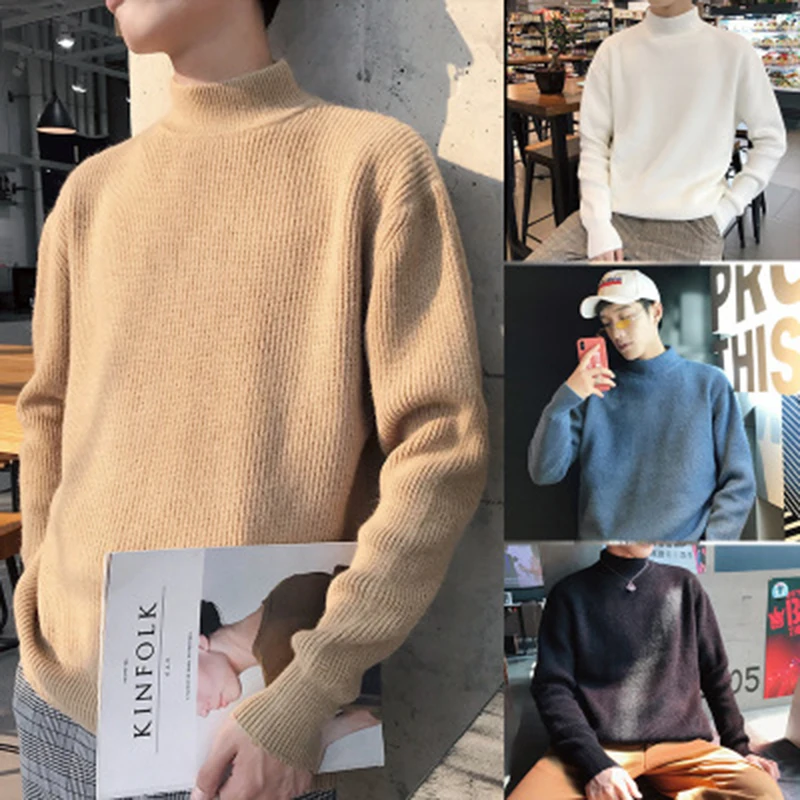 

2019 Brand Autumn And Winter New Sweater Male Trend Personality Men's Loose Tide Brand Half High Collar Men's Sweater