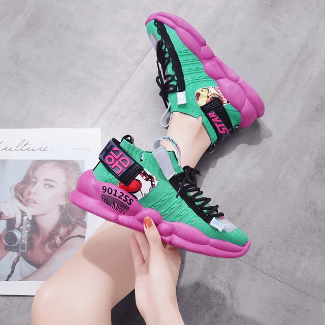 US $44.00 2019 Women Sneaker Dorky Dad Platform Knit Sneakers Soft Ventilated Casual Shoes Flats Breathable C