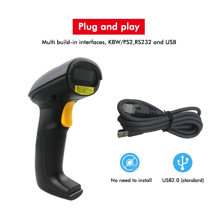 Wried PS/2 USB Safety Laser Handfree Barcode Scanner With Stand HS-6100S