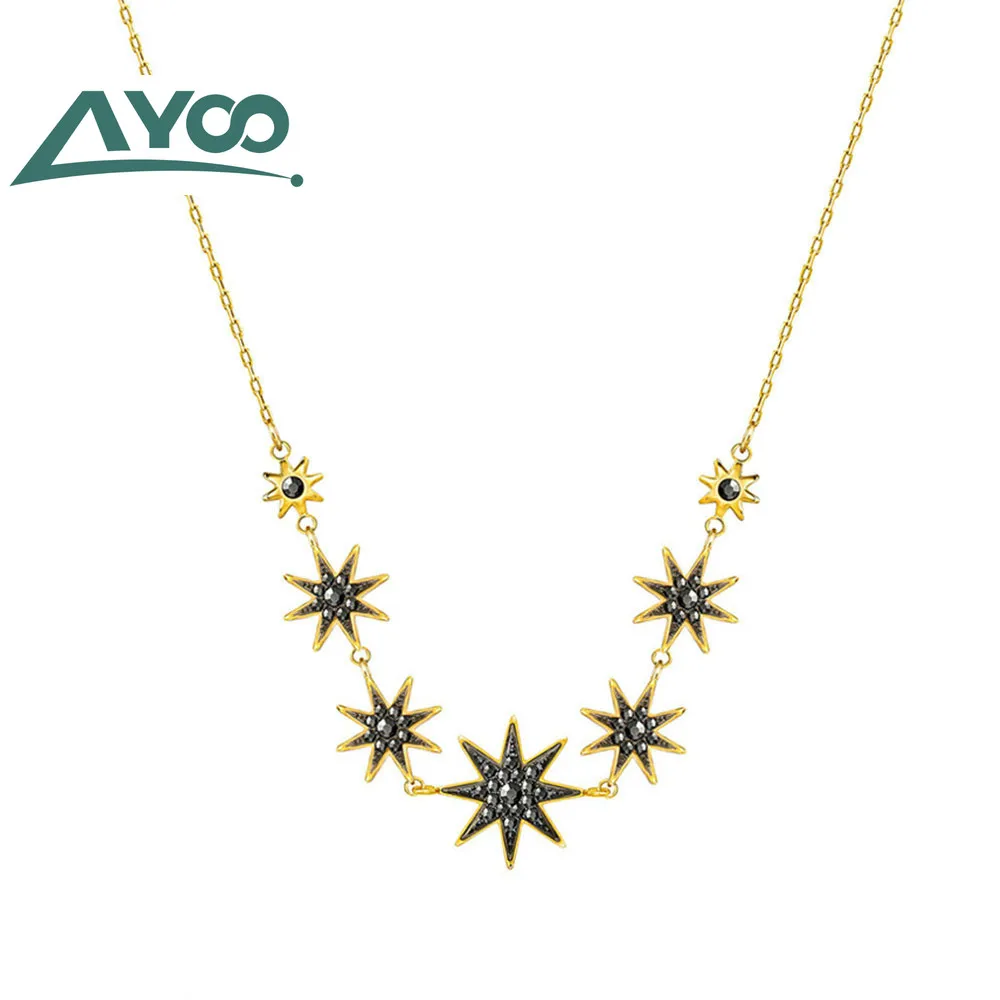 AYOO SWA, новинка, ожерелье с фейерверком, Дамское блестящее золотое ожерелье со звездами, подвеска, ювелирный подарочный набор