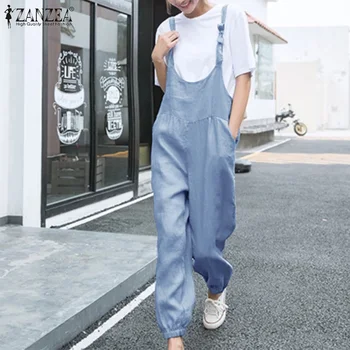 

ZANZEA Rompers Womens Jumpsuit 2020 Fashion Ladies Casual Overalls Jumpsuits Solid Loose Long Playsuits Female Combinaison 5XL