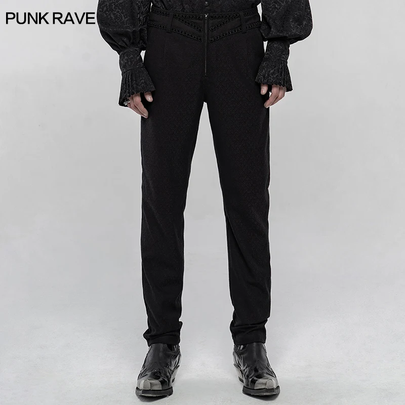 

PUNK RAVE Men's Gothic Gorgeous Jacquard Pants Simple Style Slim Fit Dark Prom Dress Trousers Men