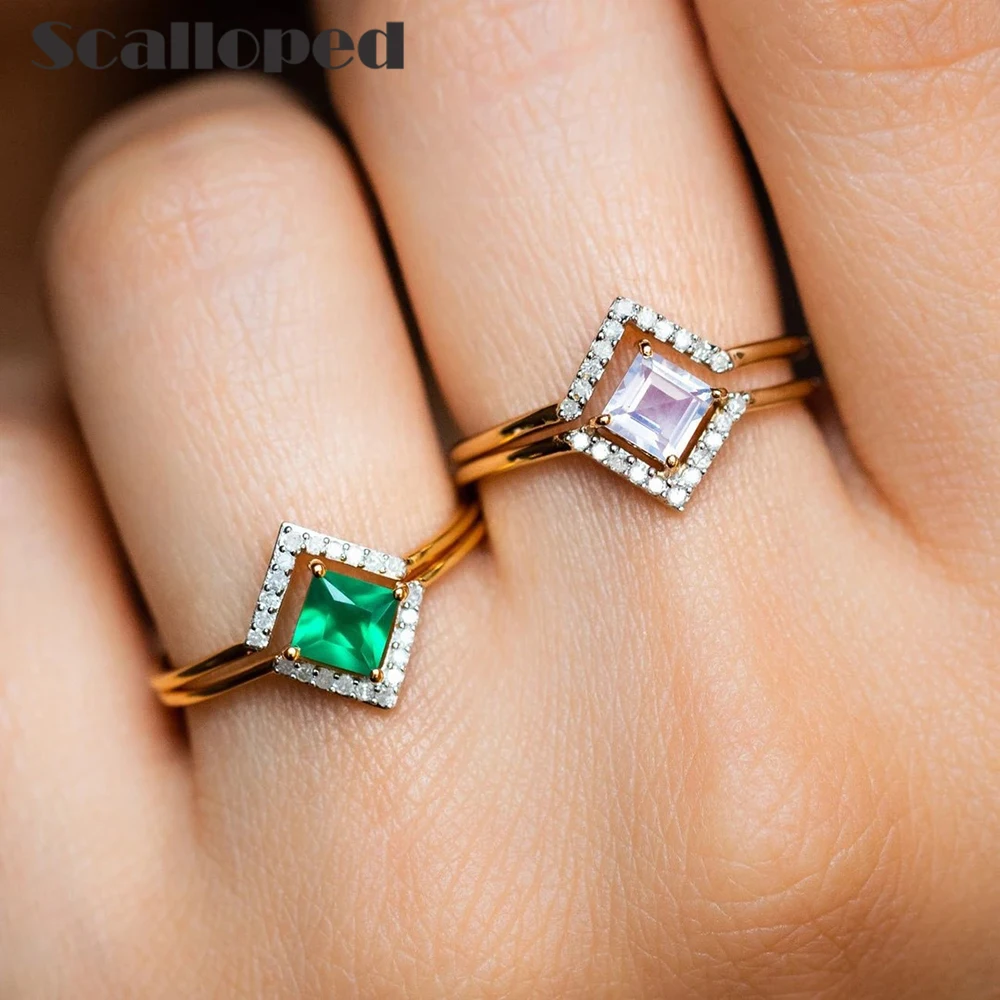 

SCALLOPED European Vintage Women Wedding Ring Set 2020 New Creative Square Zircon Engagement Party Jewelry Dropshipping