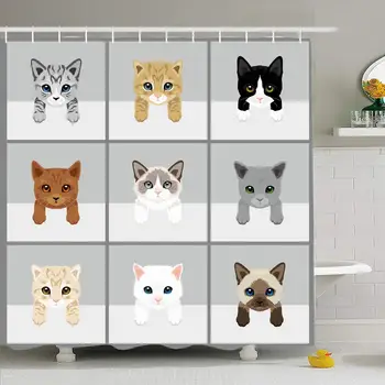 

Shower Curtain Set with Hooks 66x72 Black White Pet Element Abstract 9 Drawn Kitty Set Artwork Animals Butterfly Animal Wildlife