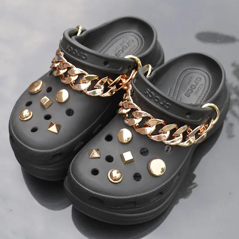 

Shoes Decorations Buckle Chains For Croc 1 set Shoelace Buckle DIY Metal Punk Style Rock Slippers's Accessories Rivet