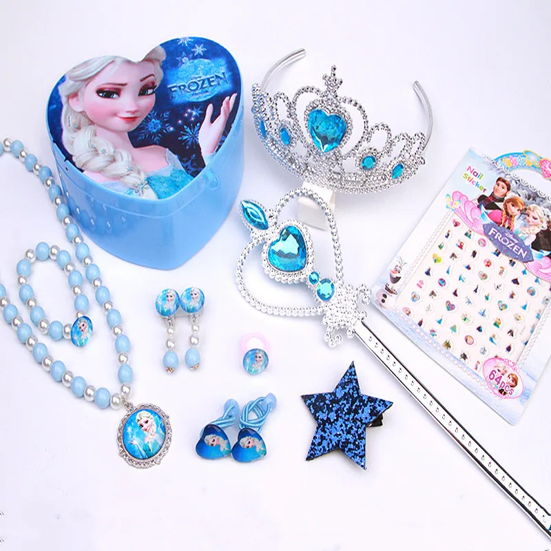 

12Pcs/Set Princess Elsa Crystal Crown Cosplay For Children Princess Crown Kids Hair Accessories Tiara Party Dress up Magic Wand