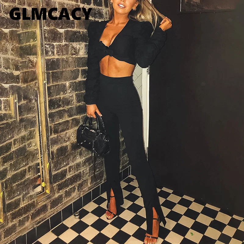 Goedkoop Vrouwen Split Vooraan Slim Fit Potlood Broek Effen Kleur Hoge Taille Broek Elegante Kantoor Dames Broek Werkkleding Chic Streetwear