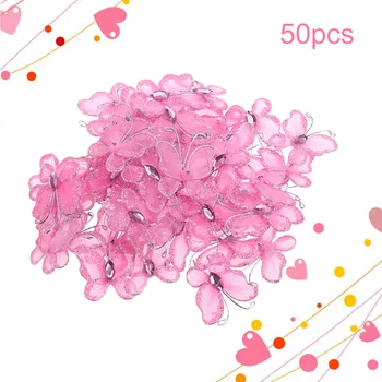 

50pcs Sheer Mesh Wire Glitter Butterfly with Gem (Yellow)
