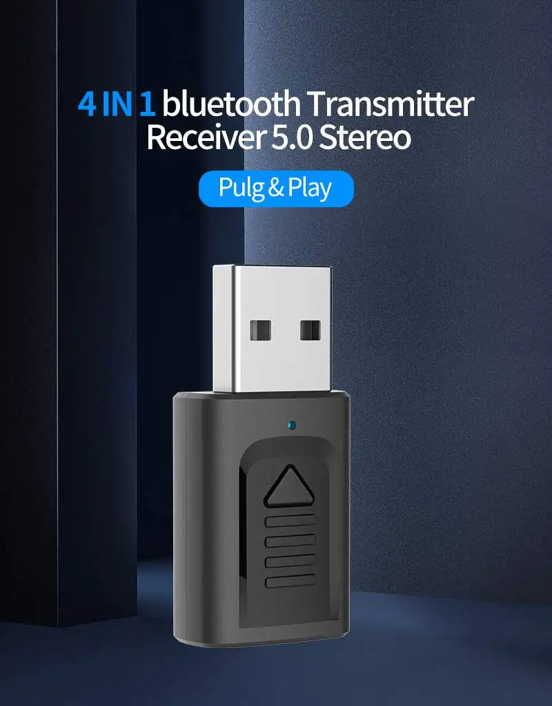 Камера с функцией 4-в-1 bluetooth 5,0 аудио Беспроводной приемник передатчик стерео AUX USB 3,5 мм адатпера комплект для ТВ ПК автомобиля