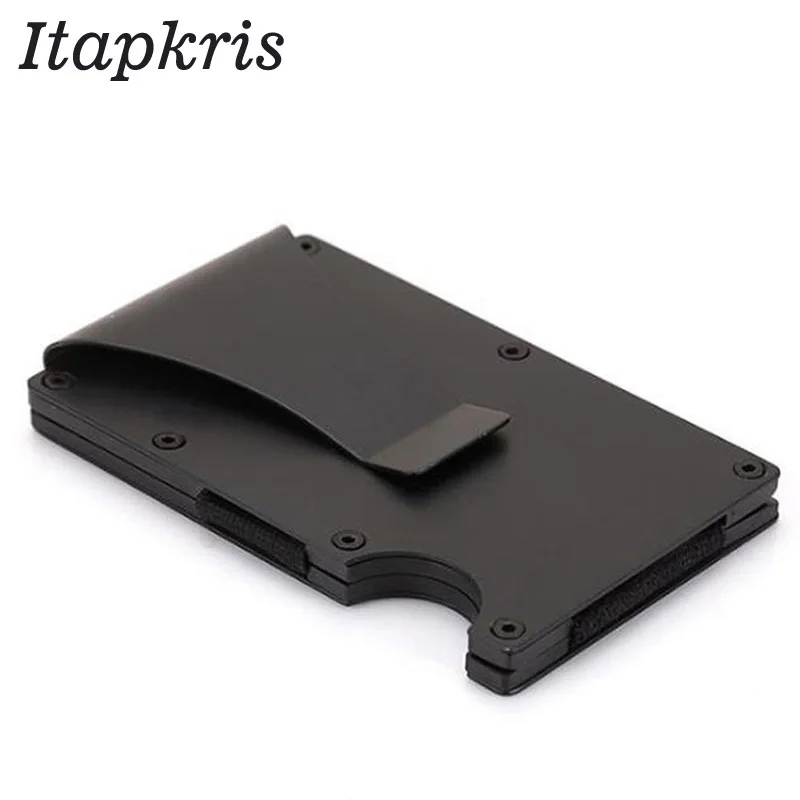 Itapkris-tarjetero minimalista para hombre, billetera con bloqueo de Anti RFID de Metal y aluminio, tarjetero de identificación, color negro
