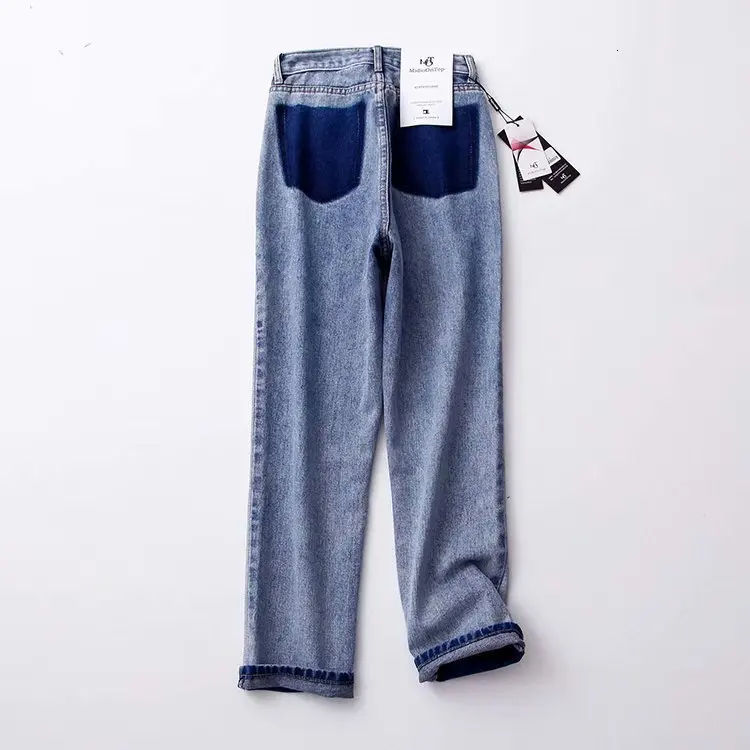 SHENGPALAE, корейская мода, свободные сшитые карманы, новые летние цветные джинсы в стиле пэчворк, высокая талия, женские джинсовые штаны FM67205S