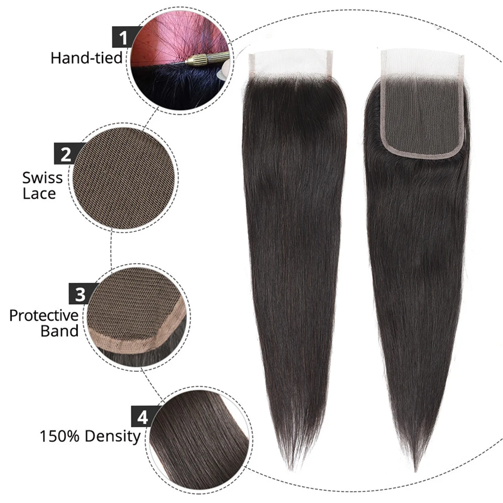 Бразильские пряди волос, прямые человеческие волосы, пряди с закрытием, натуральный цвет, не Реми волосы для наращивания