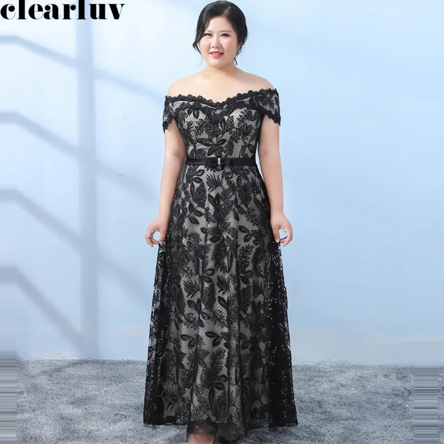 

Off The Shoulder Evening Dresses Short Sleeve Plus Size Women Party Dresses Boat Neck Robe De Soiree Long Evening Gown 2019 T112