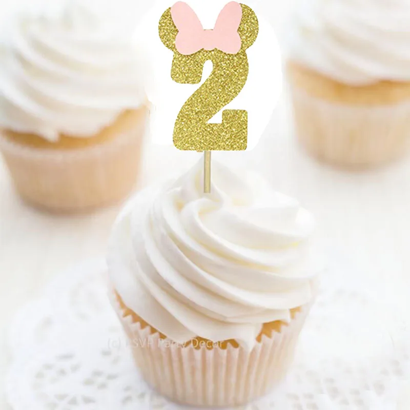 

Gold Glitter 2nd Birthday Cupcake Picks Number 2 Cupcake Toppers -12pcs