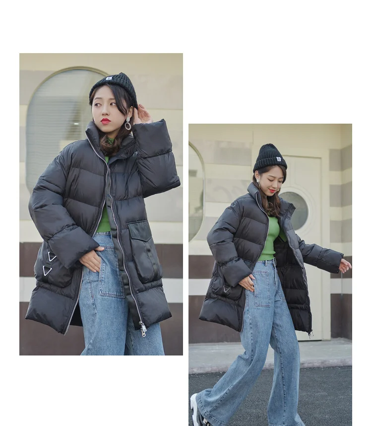 IEF Winter Straight Solid Thick Long Cotton Coat Black Parka Causal Women Turtleneck Long Sleeve Jacket Tops 0513A-D076