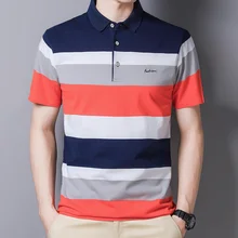 Camiseta informal de verano para hombre, Polo de manga corta, camiseta a rayas cómoda y transpirable con solapa, bordada de calidad