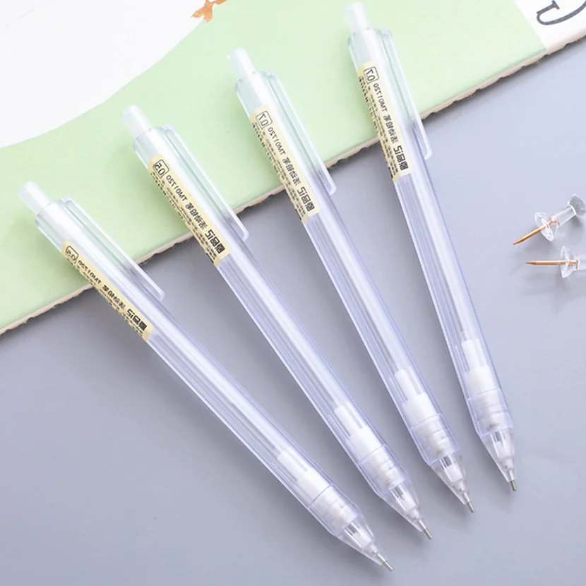 0.5mm/0.7mm Mechanical Pencil Set Transparent Plastic Shell Simple Style Supply 