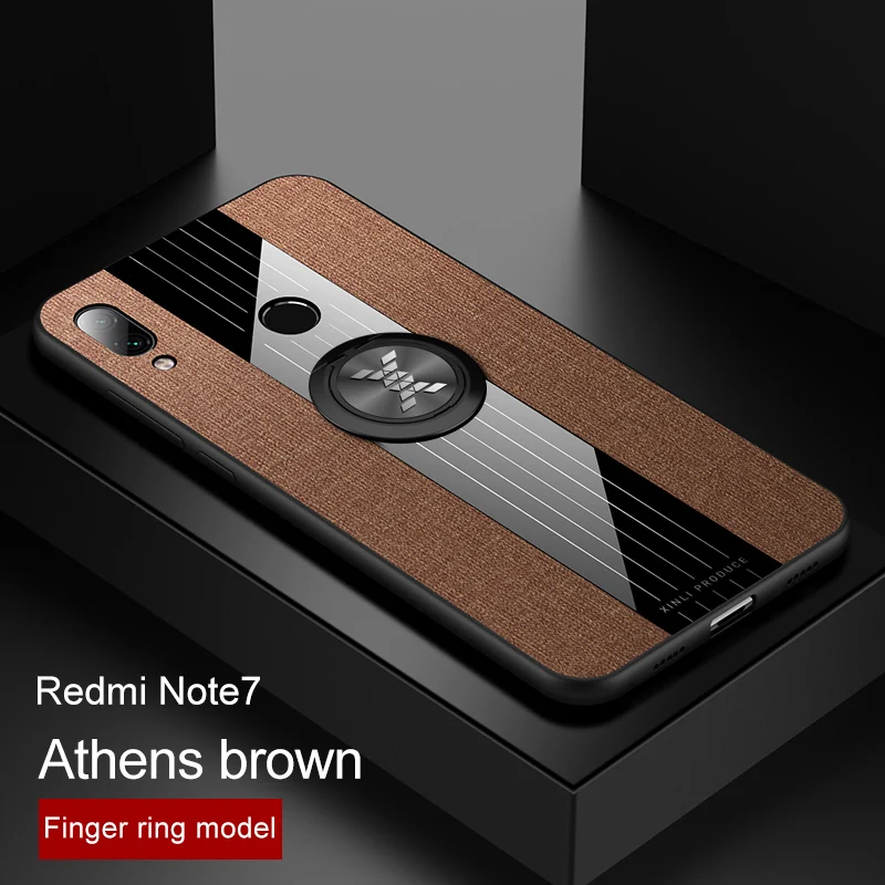 For Xiaomi Redmi Note 7 Case Luxury Hard Cloth With Ring Stand Magnet Slim protect Back cover for xiaomi redmi note 7 pro redmi7 - Цвет: brown case and ring