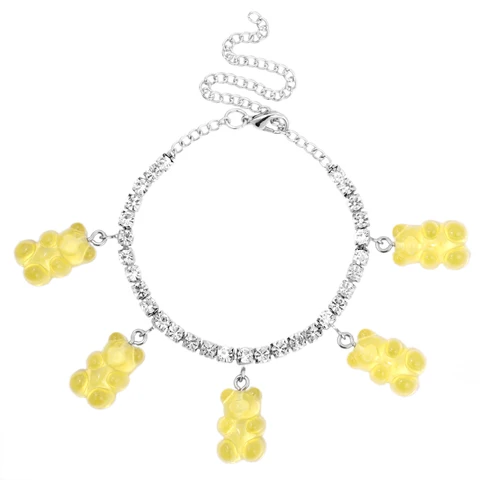 Resin Mini Bear Pendant Anklets Bling Rhinestone Beach Jewelry Leg Chain Ankle Bracelet for Women Summer Sandals Foot Chain