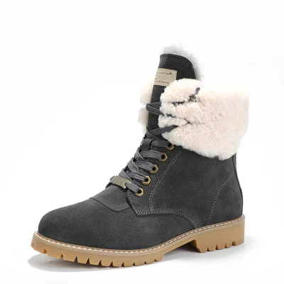 Botas Mujer; женские ботинки с круглым носком; женская обувь на шнуровке; теплые зимние ботинки на меху; женская обувь на квадратном каблуке; Sapato - Цвет: as pic