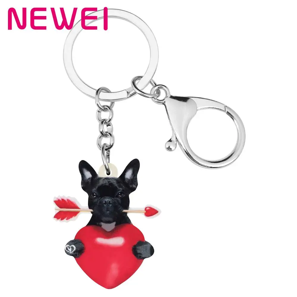 NEWEI Acrylic Valentine's Day Arrow Heart Bulldog Dog Key Chains Animal Ring Bag Car Purse Keychain For Women Girl Teen Gift | Украшения
