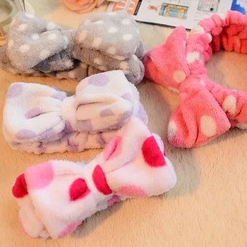 

New Arrival Big Bow Dot Striped Soft Towel Hair Band Head Wrap Headband Bath Spa Make Up Female Coral Velvet Bowknot Hairbands