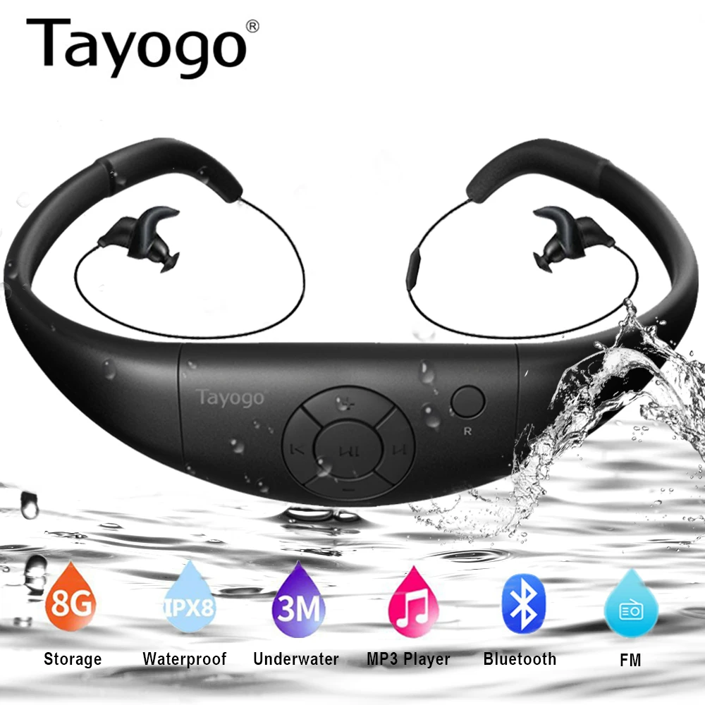 

Tayogo W12 Swimming Headset Mp3 Player with Bluetooth FM Radio Pedometer HIFI IPX8 Waterproof Headphone Sports MP3 Music Player