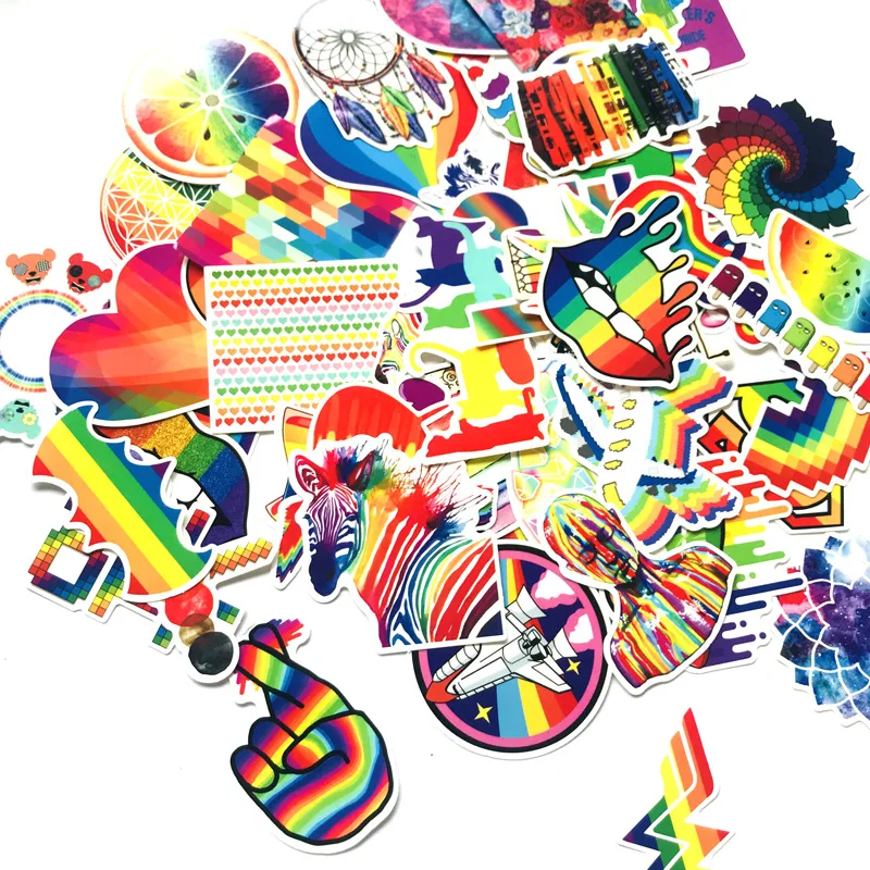 

60 PCS Rainbow color sticker Anime Icon Animal Cute Decals Stickers Gifts for Children PatchMotif DIY scrapbooking Decorative