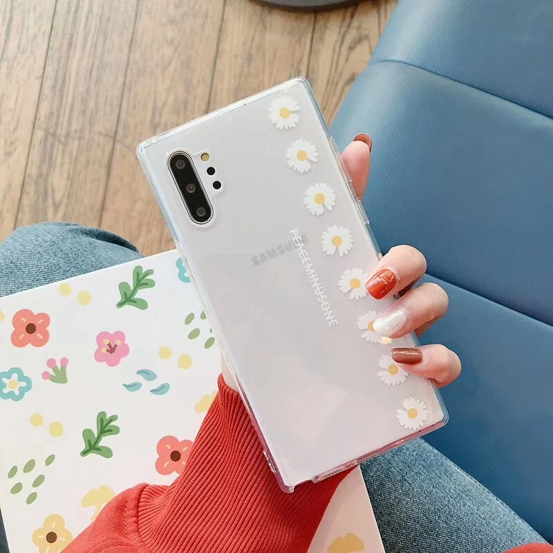 Корейский модный мягкий чехол для телефона с маргаритками Samsung Note 10 8 9 plus S10 E S9 S8 S7