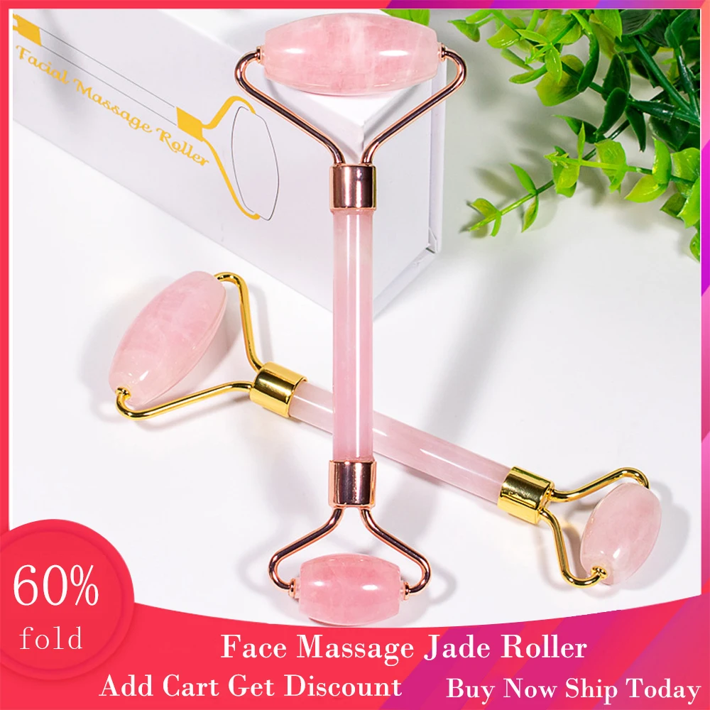 

Face Massage Jade Roller Rose Quartz Remover Beauty Care Slimming Natural Stone Crystal Slimmer Lift Wrinkle Double Chin Tools