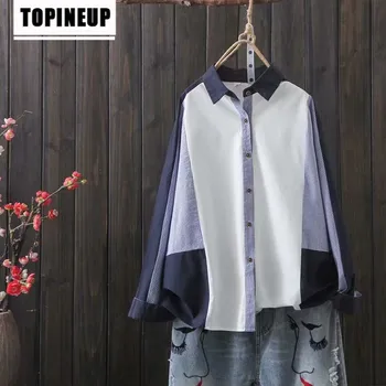 

women's Retro Plain stripe Lapel buttons Loose-Fit Mid-length Long-sleeve Shirt