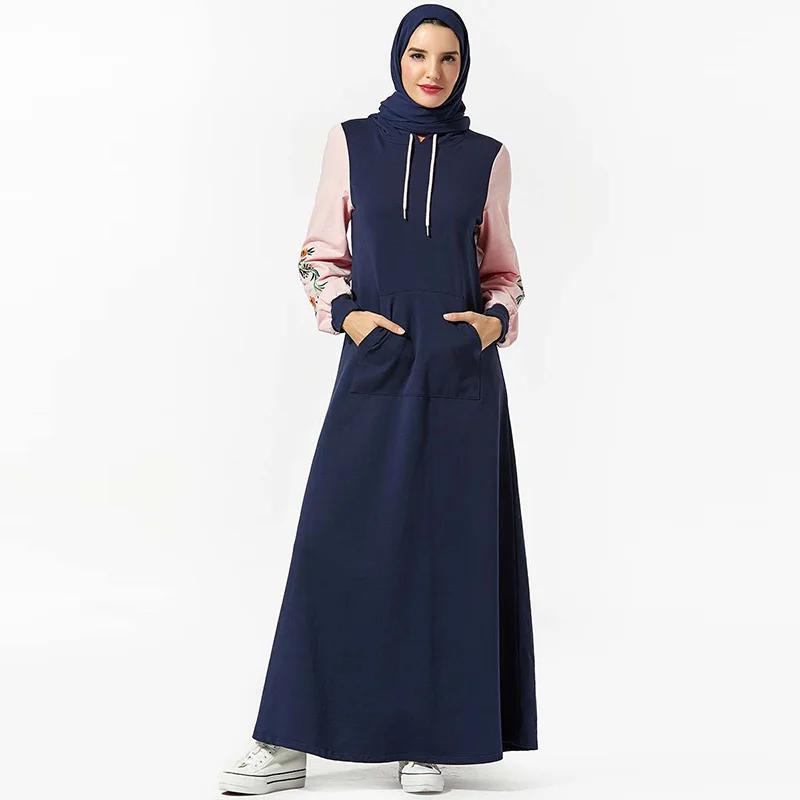 Abaya Saudi Arabia модное женское платье с капюшоном и карманом с вышивкой, длинное платье с длинным рукавом для мусульманской Дубаи