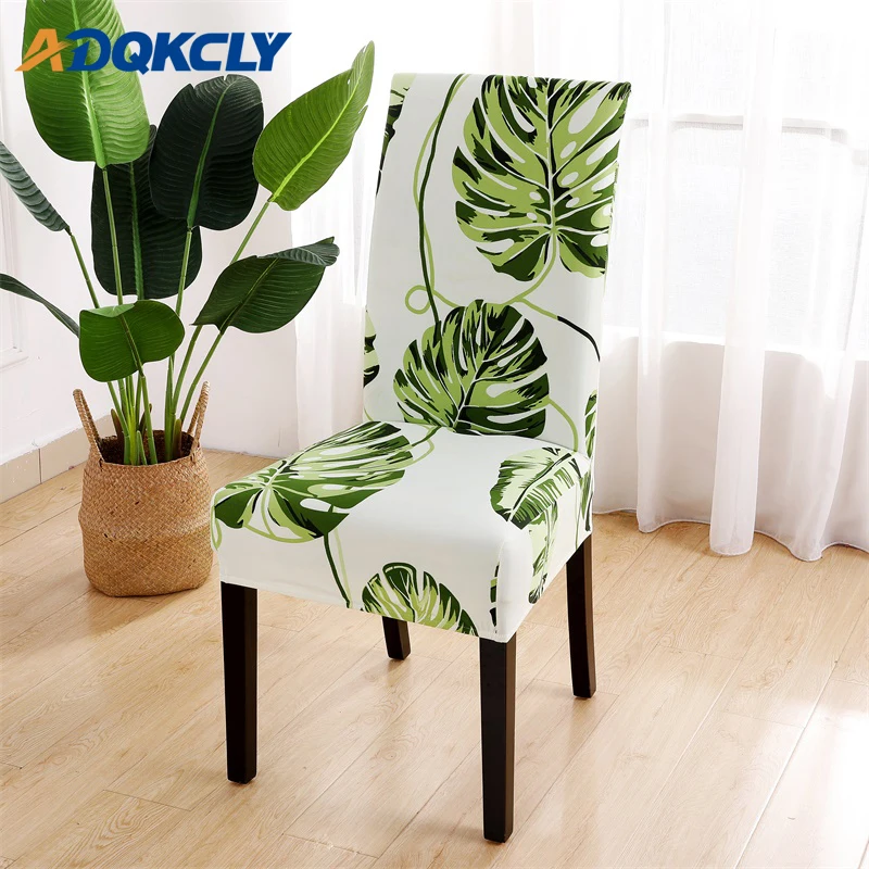 

Green Leaves Dining Chair Covers Spadex Elastic Seats Cover for Restaruant Protective Case for Dining Chair Washable 2pcs/lot