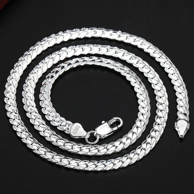 DOTEFFIL 925 Sterling Silver 6mm Full Sideways Necklace 18/20/24 Inch Chain For Woman Men Fashion Wedding Engagement Jewelry 5