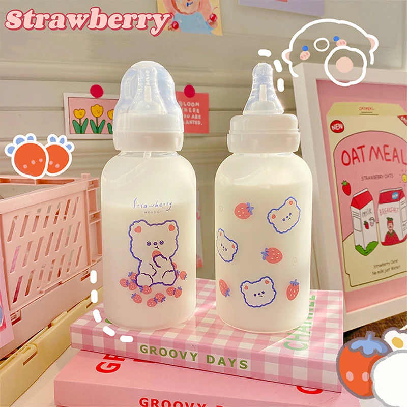 Bouteille d'eau en verre de 320ml Kawaii pour filles, enfants, adultes, jus de lait, tasse en paille, bouteilles étanches givrées