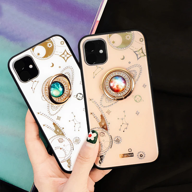 Роскошный чехол для телефона с бриллиантами iPhone 11 Pro Max X Xr Xs кольцом пальца задняя