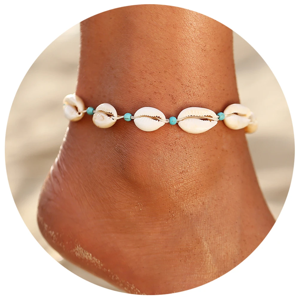 Vintage 2019 New White Shell Beach Anklets For Women Boho Blue Bead Anklet Bracelets On The Leg Female Foot Jewelry Party Gift Vintage 2019 New White Shell Beach Anklets For Women Boho Blue Bead Anklet Bracelets On The Leg Female Foot Jewelry Party Gift