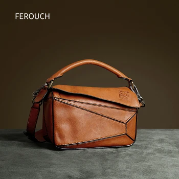 

Handbags for Women MINI Pocketbook Genuine Leather Small Fashion Zipper Casual Geometric Stitching Card Package Bag 8617