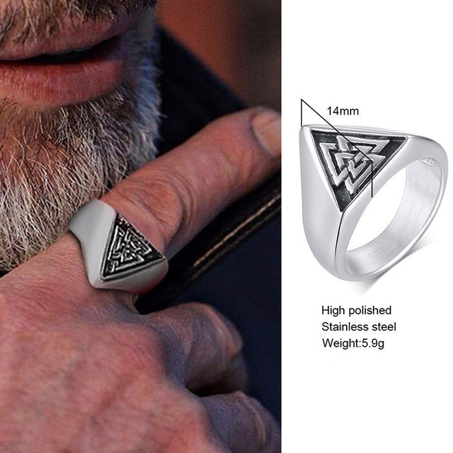 Steel Celtic Triple Knot Rune Signet Ring Men Viking Jewelry