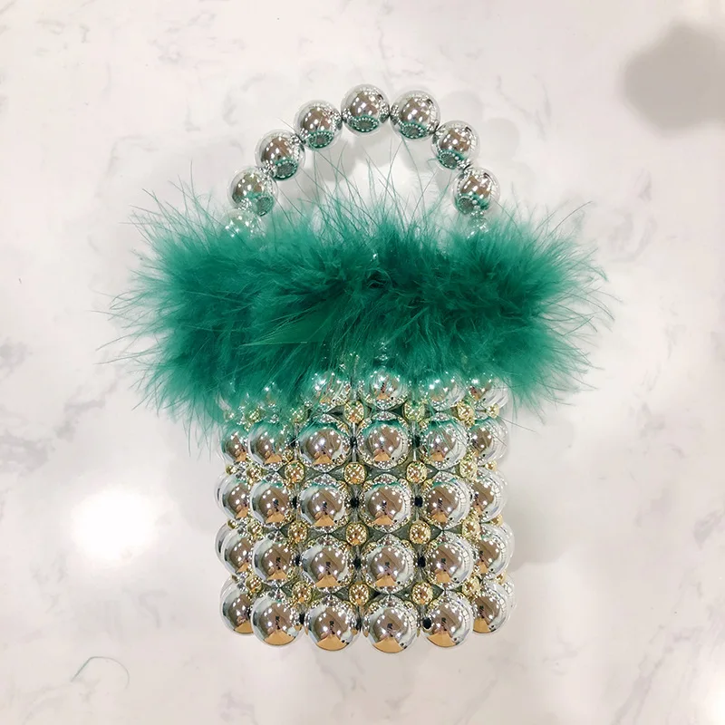Luxury Design Mini Bucket Bag Pearl Beaded Women's Purse and Handbag Wedding Bridal Clutch Evening Bag Party Shoulder Bag