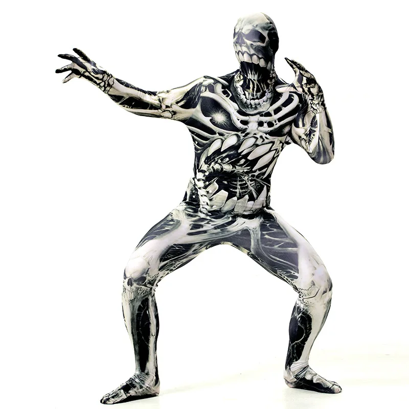 Человек страшный зомби косплей костюмы на Хэллоуин вечерние карнавальные Череп Скелет костюм Джокера 3D печатных фильм кровавый Zentai