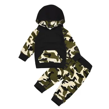 

Cotton Baby\\\\\\'s Set Two Piece Long Sleeved Trousers Boys Camouflage Printed Hooded Sweater Pants Ci