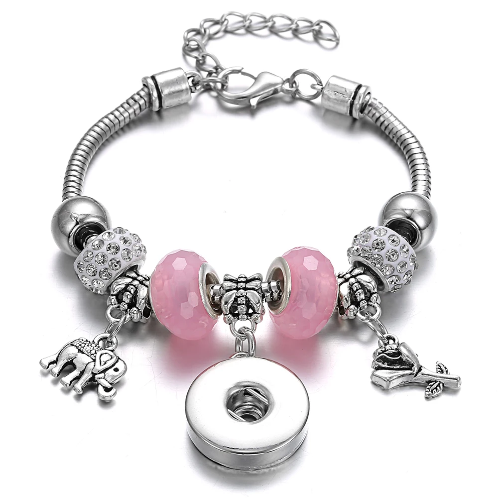 Snap Button Jewelry Bracelet Trendy Elastic Metal 18mm Bangles Fit 18MM Women Beads Bracelets | Украшения и аксессуары