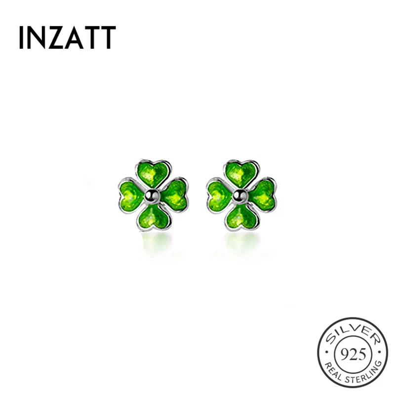 Серьги-гвоздики INZATT из настоящего серебра 925 пробы с эмалью и клевером модные