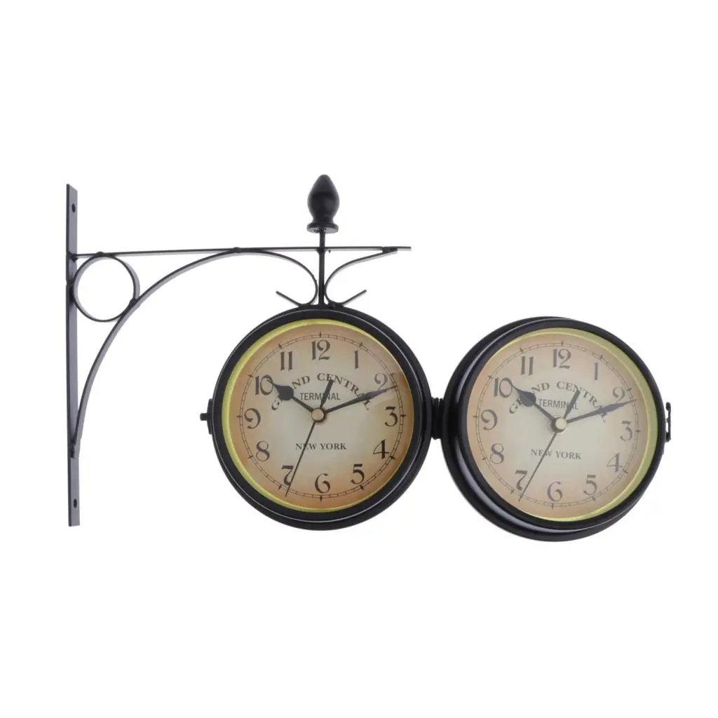Decorative Double Faced Wall Clock 360 Degree Rotate Antique Wall Clock Retro Ornament Indoor/Outdoor