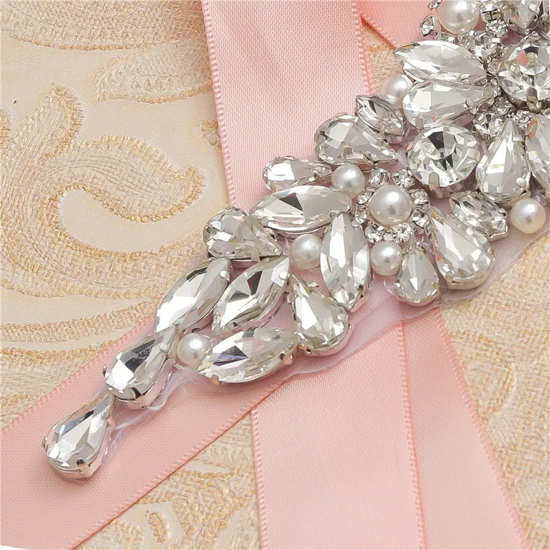 MissRDress Wedding Belt Silver Rhinestones Gown Clear Crystal Bridal Sash Pearls Bridal Flower Belt For Wedding Dress Belt JK892