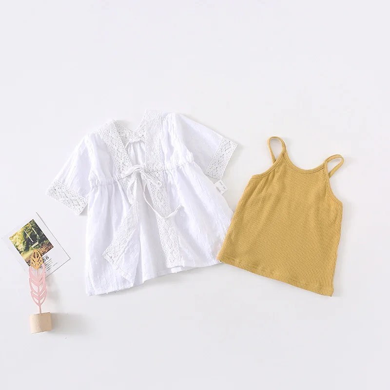

2020 South Korean Children's Summer Cotton Bottomed Vest Small Suspender + Sun Suit Two-piece Set Baby Girl Clothes