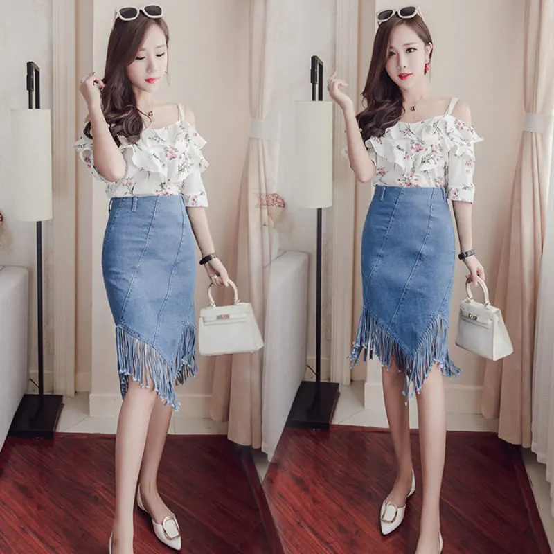 Корейская уличная Женская одежда Высокая талия юбка с бахромой Модная Джинсовая юбка с бахромой Джинсы Эластичность индивидуальность летняя юбка