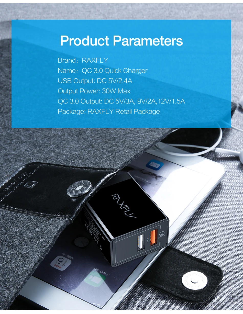 USB raxfly, зарядное устройство для телефона, быстрое зарядное устройство QC 3,0, быстрая зарядка для Xiaomi Mi, iPhone Xr, Универсальный двойной порт, 2,4 А, быстрый телефонный адаптер