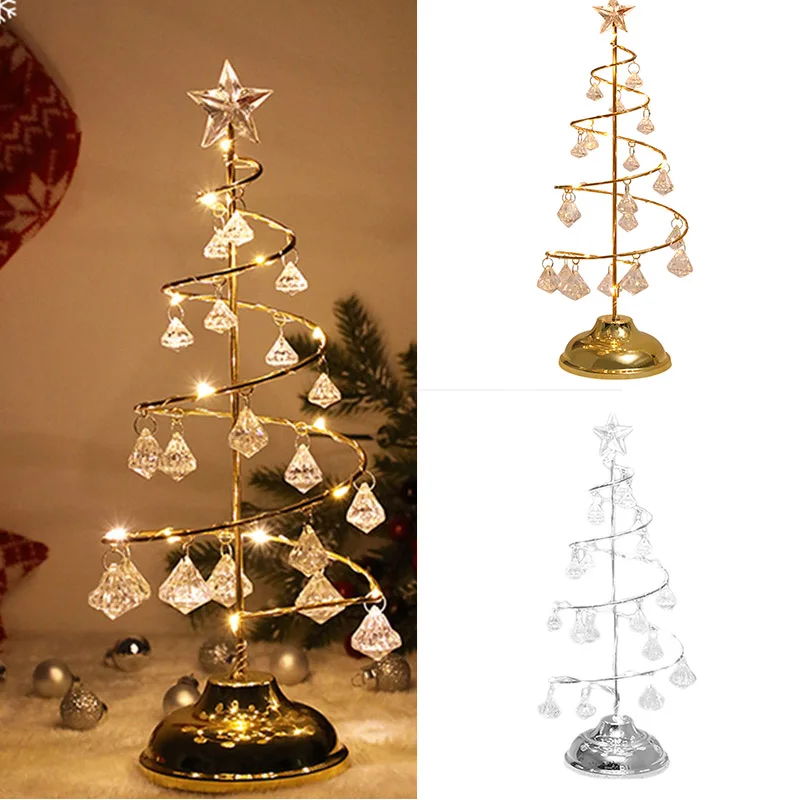 Светодиодный светильник для рождественской елки с кристаллами, на батарейках, для украшения стола, окна, дома, офиса, YU-home